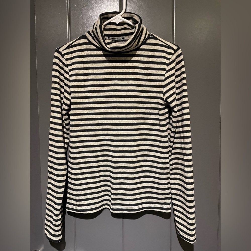 Zara Black and Cream Striped Turtleneck Sweater